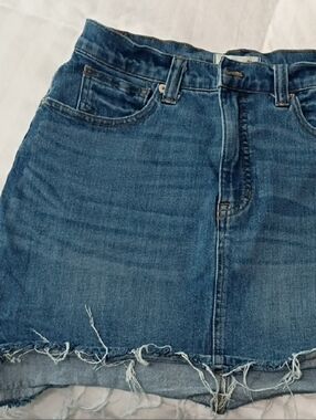 Frayed Hem Blue Denim Skirt